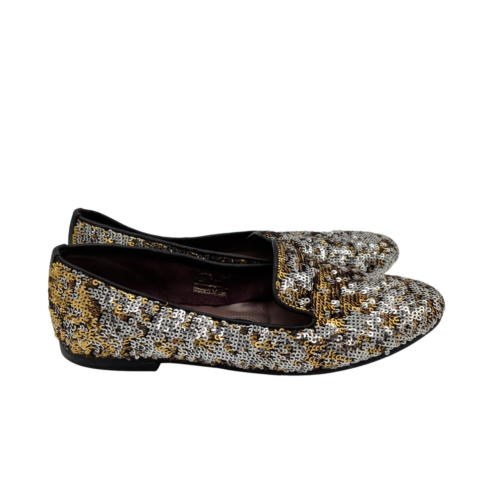 Handmade Italian Sequin Flats Gold Silver Loafers Smoking Slippers‎ EU 38 7.5-8